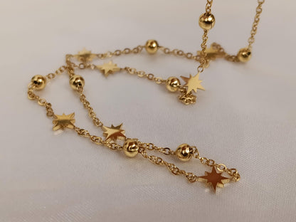 Collar con cuentas de estrellas polares con bolitas acero inoxidable oro bañado de 18K para mujeres