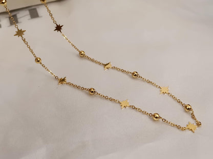 Collar con cuentas de estrellas polares con bolitas acero inoxidable oro bañado de 18K para mujeres