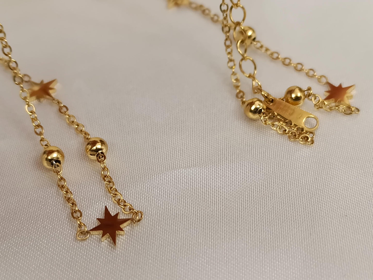 Collar con cuentas de estrellas polares con bolitas acero inoxidable oro bañado de 18K para mujeres