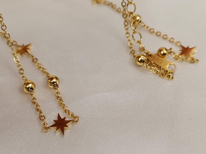 Collar con cuentas de estrellas polares con bolitas acero inoxidable oro bañado de 18K para mujeres