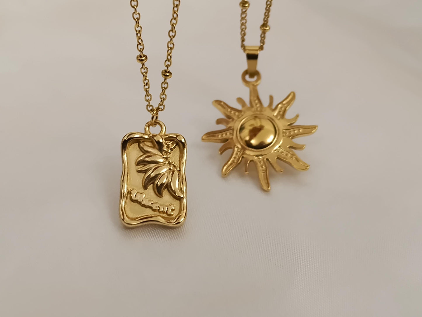 Collar con colgantes de sol y medalla acero inoxidable oro bañado 18K para mujeres