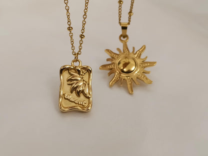 Collar con colgantes de sol y medalla acero inoxidable oro bañado 18K para mujeres