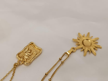 Collar con colgantes de sol y medalla acero inoxidable oro bañado 18K para mujeres