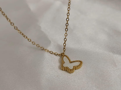 Collar de mariposa rojo y blanco acero inoxidable oro bañado 18K para mujeres