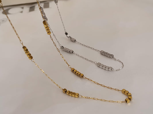 Collar fino de cuentas brillantes acero inoxidable oro bañado 18K para mujeres