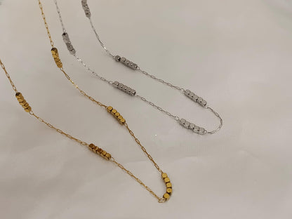 Collar fino de cuentas brillantes acero inoxidable oro bañado 18K para mujeres