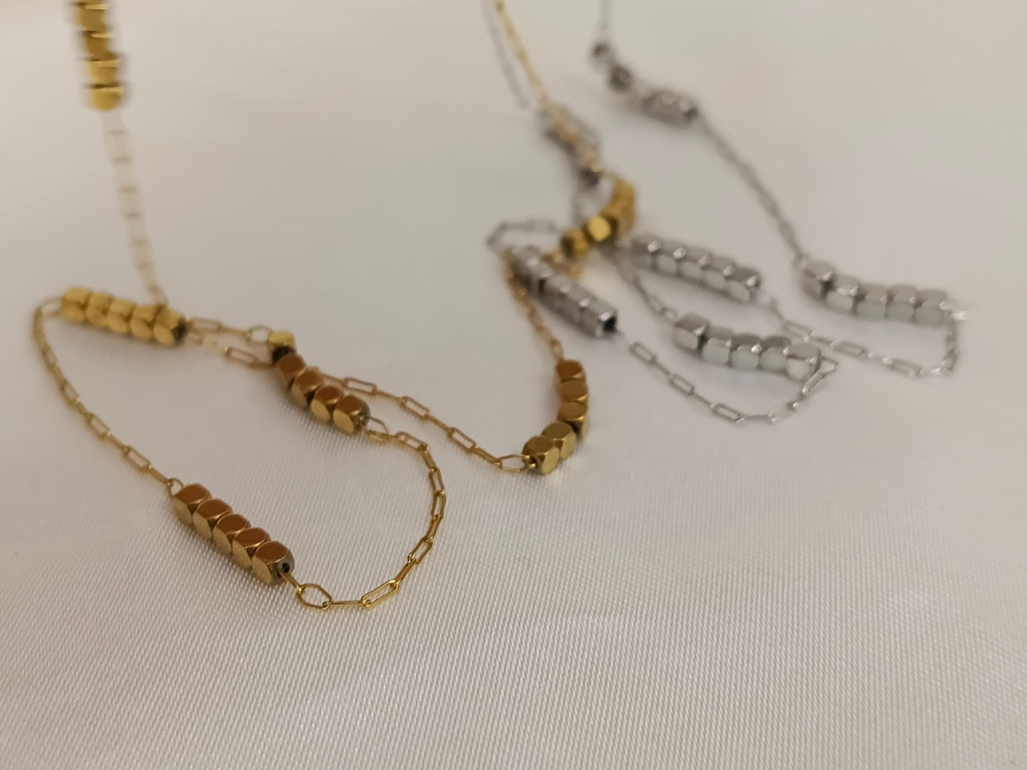 Collar fino de cuentas brillantes acero inoxidable oro bañado 18K para mujeres