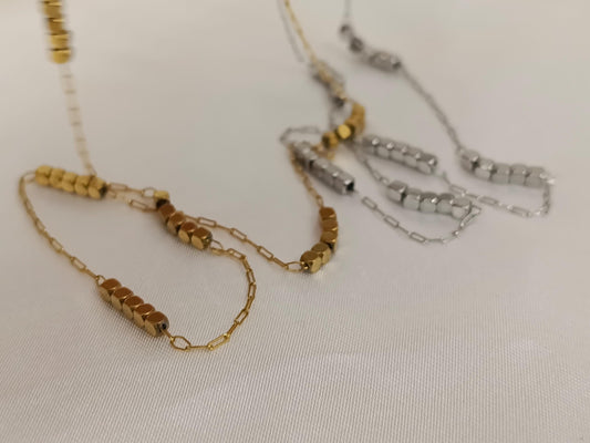 Collar fino de cuentas brillantes acero inoxidable oro bañado 18K para mujeres