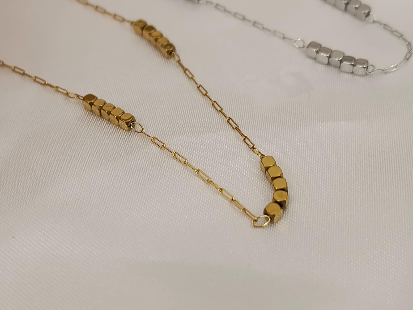 Collar fino de cuentas brillantes acero inoxidable oro bañado 18K para mujeres