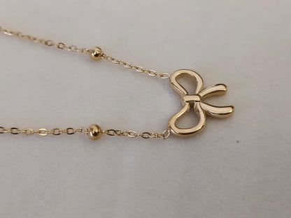Collar de cuentas con Colgante de Lazo en Acero Inoxidable y Baño de Oro 18K (40cm + Extensión) regalo para ella