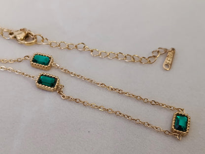 Collar con Cuentas de esmeralda verde acero inoxidable bañado en oro 18K para mujeres