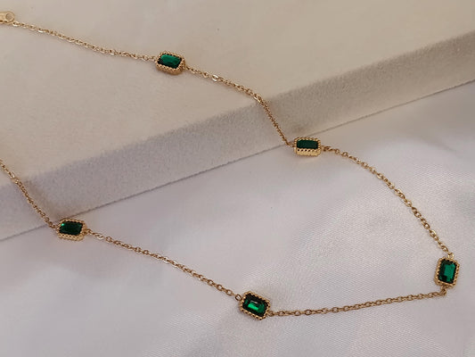 Collar con Cuentas de esmeralda verde acero inoxidable bañado en oro 18K para mujeres