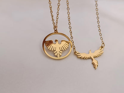 Collar de Acero Inoxidable Oro 18K - colgante Fénix Efecto Espejo - 45cm 17.7 pulgadas para ella