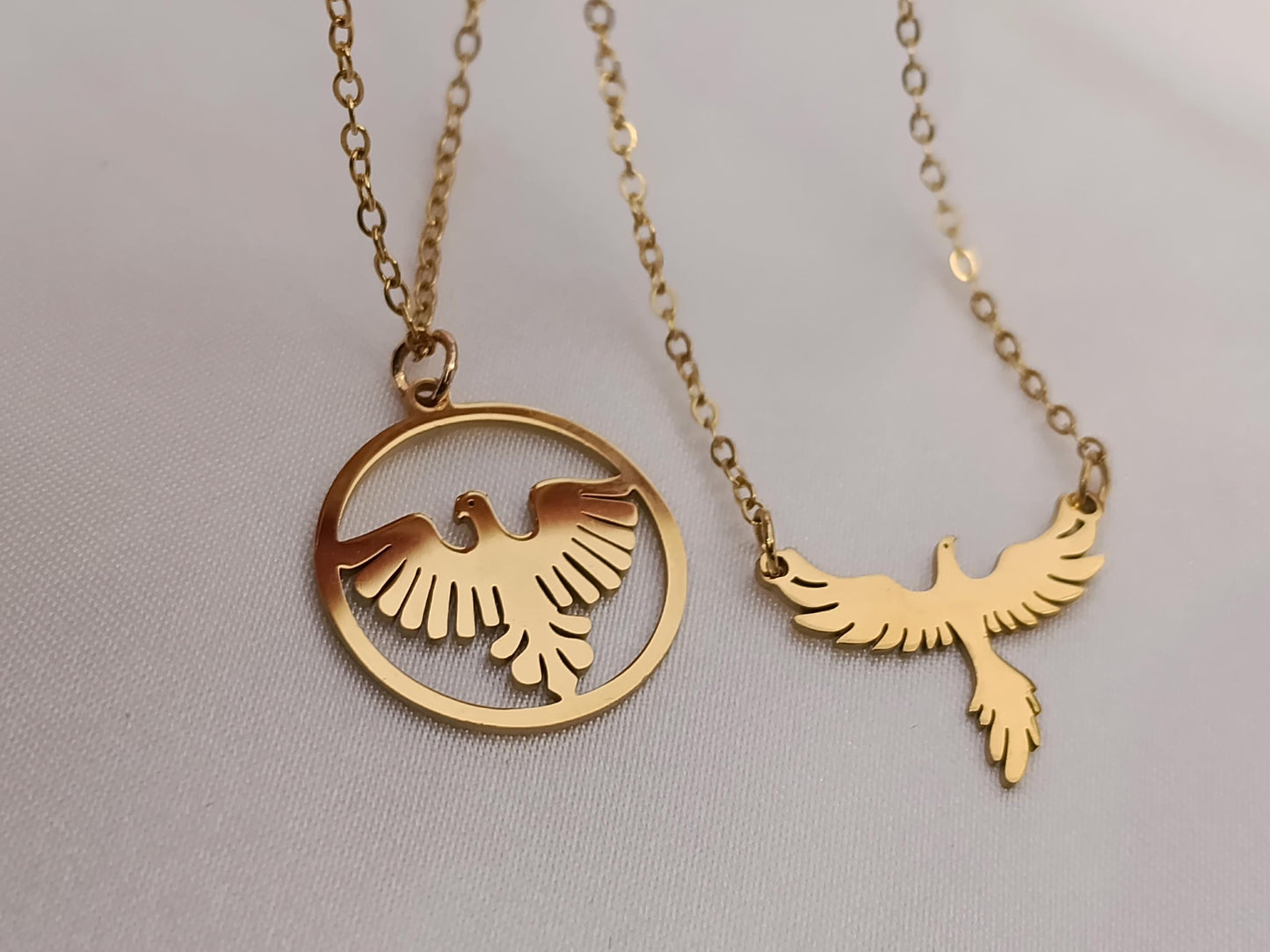 Collar de Acero Inoxidable Oro 18K - colgante Fénix Efecto Espejo - 45cm 17.7 pulgadas para ella