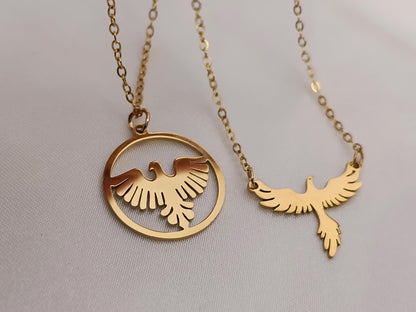 Collar de Acero Inoxidable Oro 18K - colgante Fénix Efecto Espejo - 45cm 17.7 pulgadas para ella