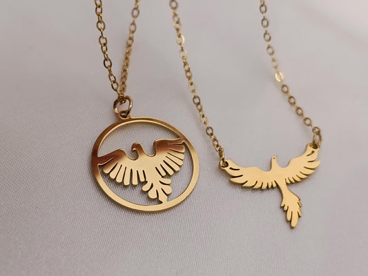 Collar de Acero Inoxidable Oro 18K - colgante Fénix Efecto Espejo - 45cm 17.7 pulgadas para ella