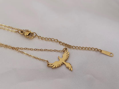 Collar de Acero Inoxidable Oro 18K - colgante Fénix Efecto Espejo - 45cm 17.7 pulgadas para ella