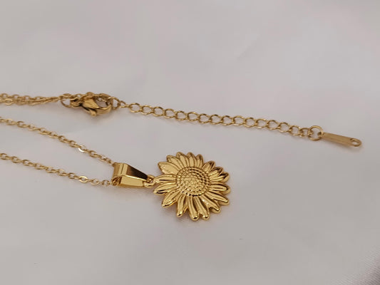 Collar con Colgante de Flor girasol en Oro 18K (PVD) - Acero Inoxidable - 16" + 2" /40cm+5cm extension para mujeres