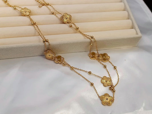 Collar de flores grandes en Acero Inoxidable con Baño de Oro 18K (90cm + 5 Extensión) paraujeres