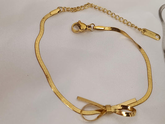 Pulsera con cadena serpiente plana diseño sencillo ajustable acero inoxidable oro bañado 18K para mujeres