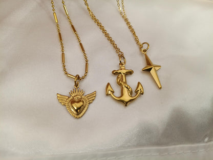 Collar con colgantes de ancla/estrella polar/corazón sagrado acero inoxidable oro bañado 18K para mujeres