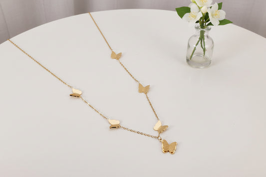 Collar con colgantes de mariposas en Oro 18K (PVD) - Acero Inoxidable - Ajustable para mujeres