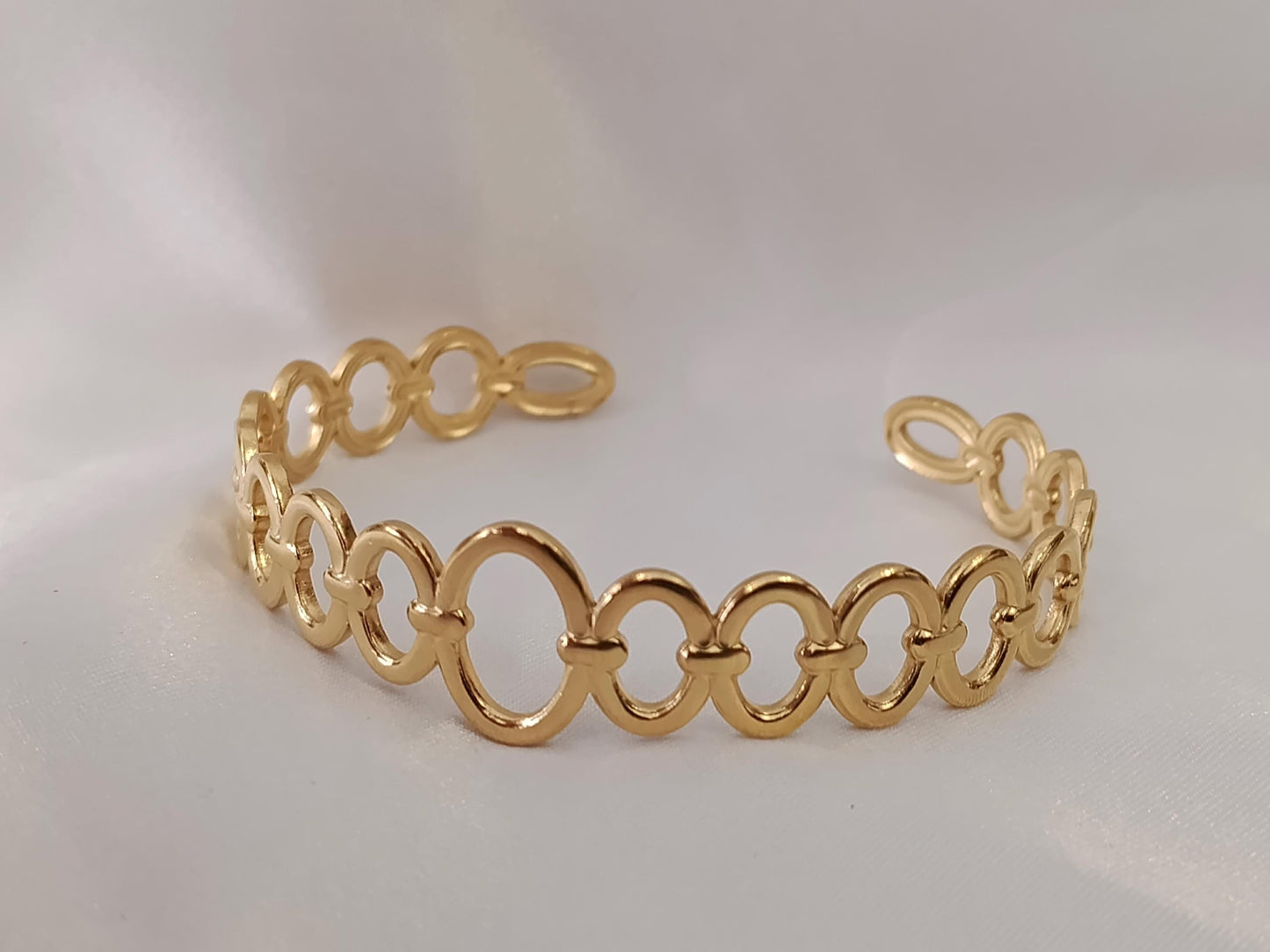 Brazalete pulsera calado ajustable abierto Acero Inoxidable con Baño de Oro 18K regalos para mujeres