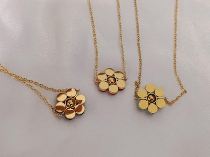 Collar con Colgante flores y piedra ojo de gato en Oro azul rojo verde 18K (PVD) - 16" + 2" Ajustable para mujeres