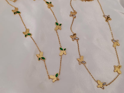 Collar con colgantes de cuentas mariposas verdes en Oro 18K (PVD) - Acero Inoxidable - Ajustable para mujeres