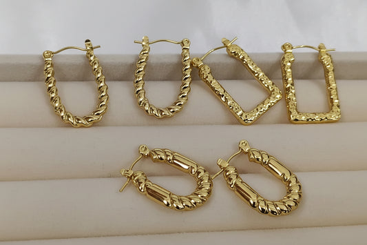 Pendientes de Aro trenzas Estilo Italiano Oro 18K - Acero Inoxidable, de forma U rectangular regalo para ella
