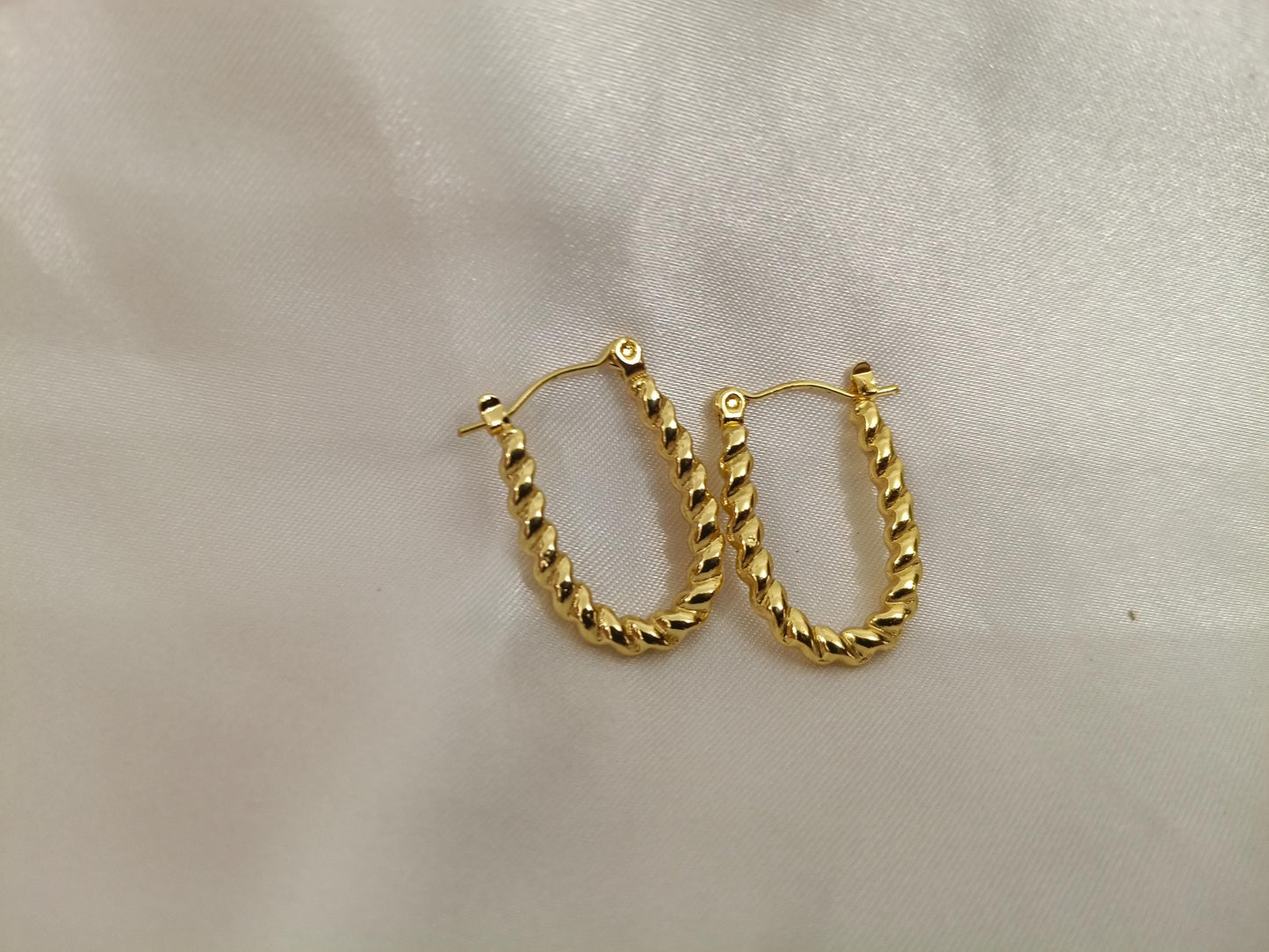 Pendientes de Aro trenzas Estilo Italiano Oro 18K - Acero Inoxidable, de forma U rectangular regalo para ella