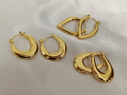 Pendientes de aros Rectangulares, corazón, ovalado, pulidos en Acero Inoxidable con Baño de Oro 18K regalo para ella