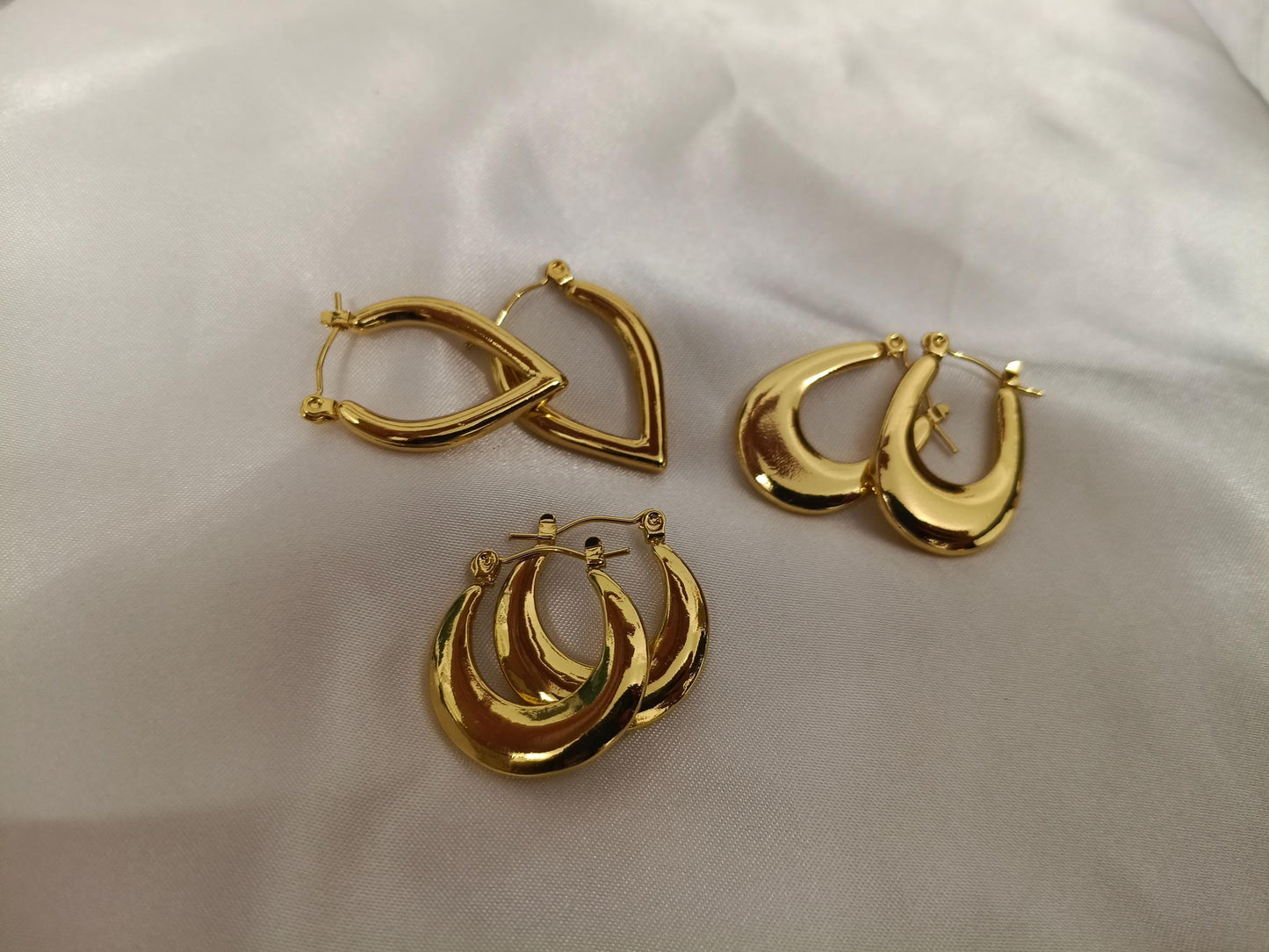 Pendientes de aros Rectangulares, corazón, ovalado, pulidos en Acero Inoxidable con Baño de Oro 18K regalo para ella