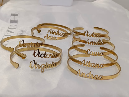 Bracelet prénom personnalisé - Acier inoxydable plaqué or 18 carats (PVD)